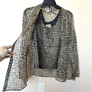 Robbie Bee Silk Top Set Women’s 10 Animal Cheetah Sheer Blouse & Tank Career